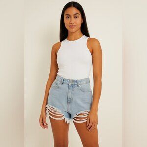 Missguided Extreme Rip Hem High-Waist Denim Shorts - Size US 8